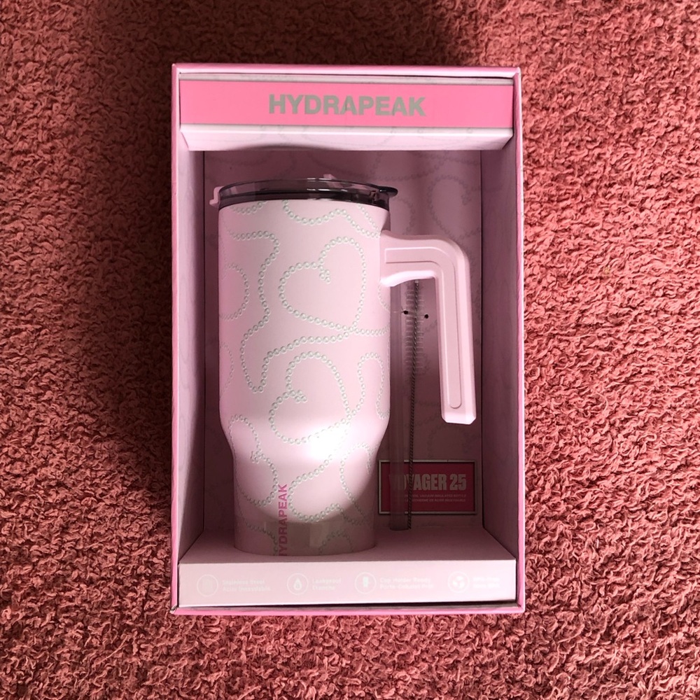 Pink Heart Travel Mug with Handle